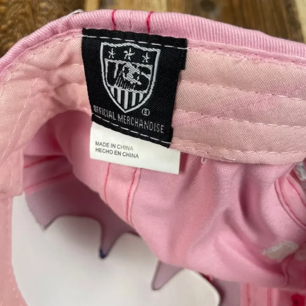 USA National Soccer Women's OS Pink 100% Cotton Adjustable Embroidered Logo Hat